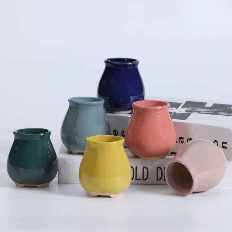 Gelatina criativa-colorida de cerâmica, polegar, vaso de flores, pastoral, suculentas, planta verde, mini potes