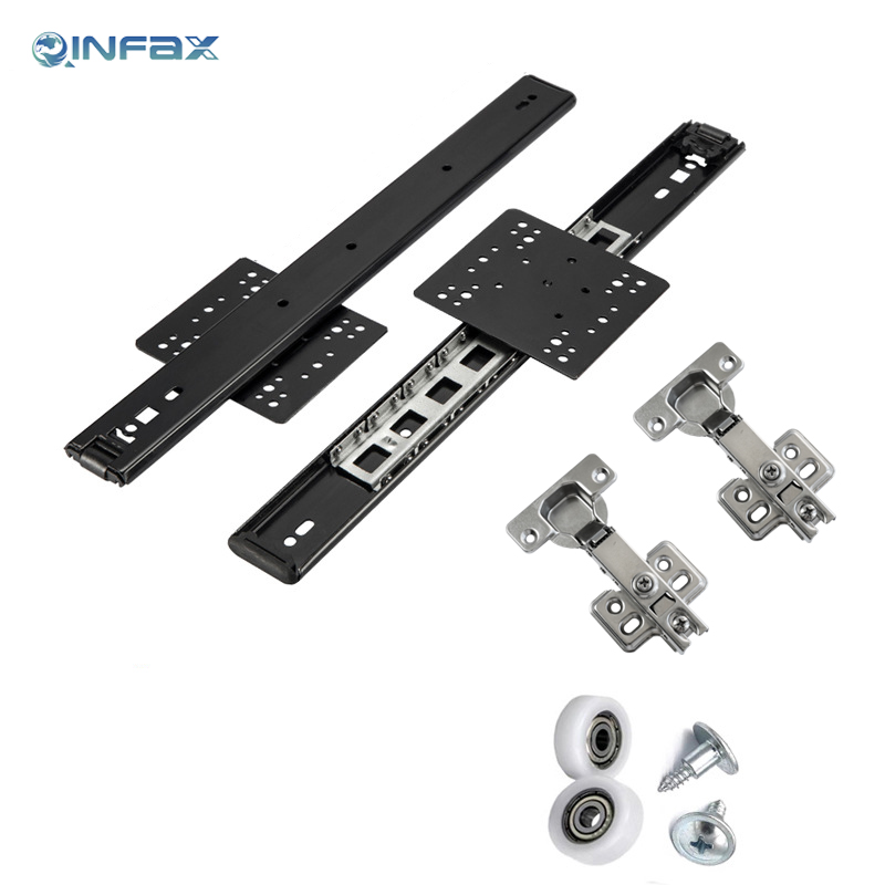Glissière + charnière + roue à roulement