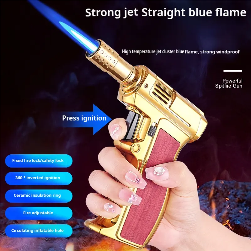 Creative Handgun-Shape Torch Lighter Refillable Butane Cigar With Safety Lock flame gun Lighter