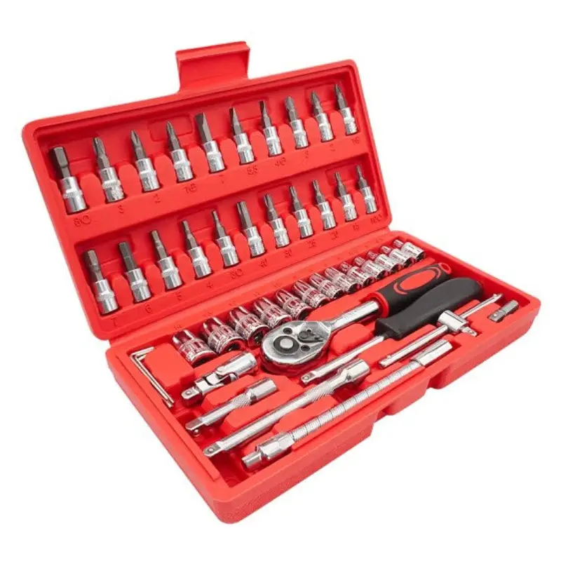 46 pcs soquete chave kit caixa carro mecânico ferramenta conjunto combinação catraca chave mão ferramenta conjunto carro reparação soquete chave set ferramentas