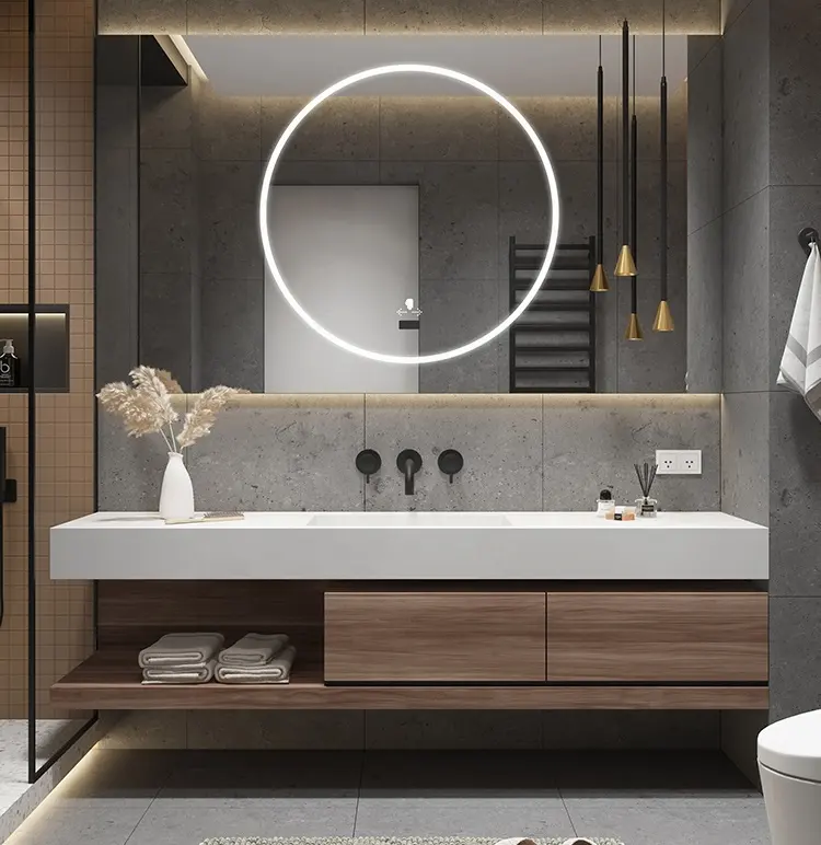 Nuovo design montaggio a parete moderno colore nero e mobiletto da bagno color noce