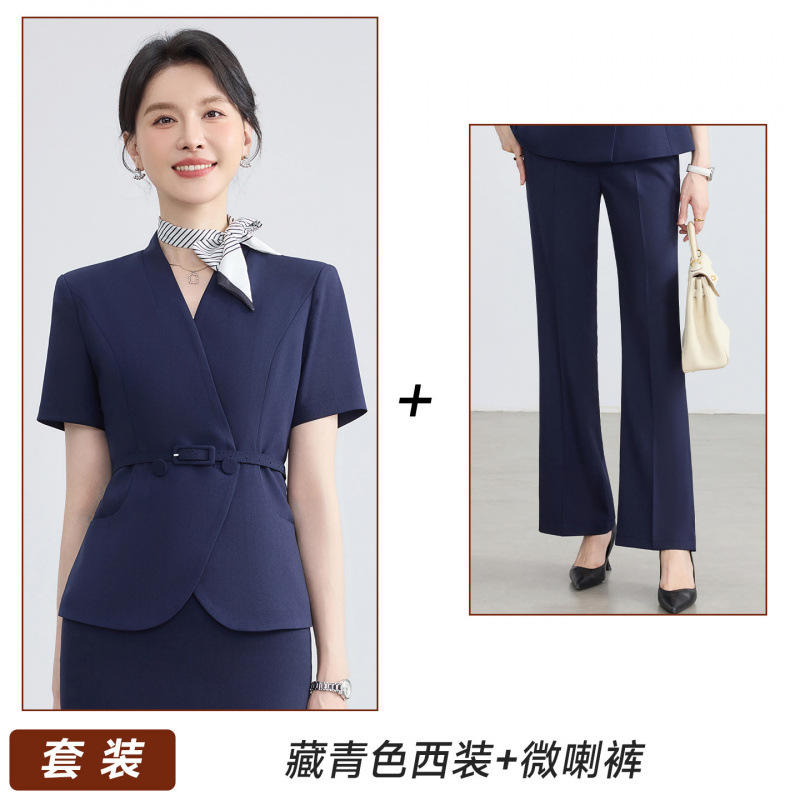 Navy blue suit 2623, flared trousers 333