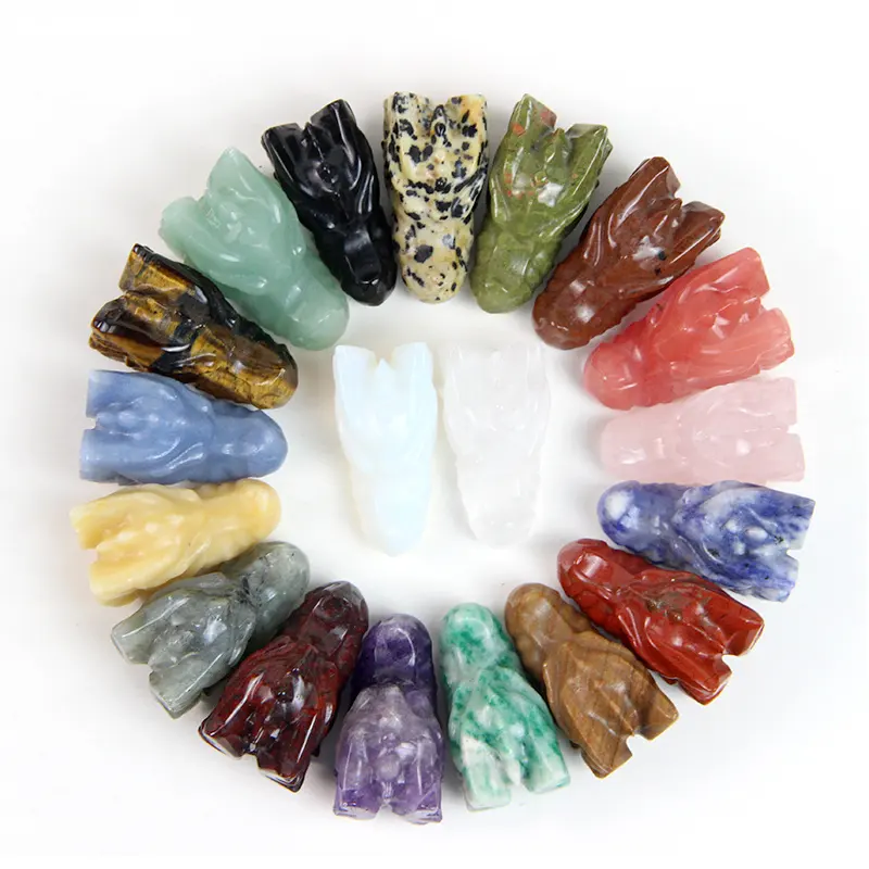 Özelleştirmek doğal şifa taşları el sanatları 1.5 inç küçük ejderha gül kuvars kristal kafatası dekorasyon için