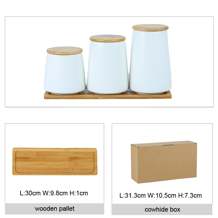 Nordic Minimalist Kitchen Sealed Ceramic Tank Container With Wood Lid Salt Storage Bottle Storage Spices Jar