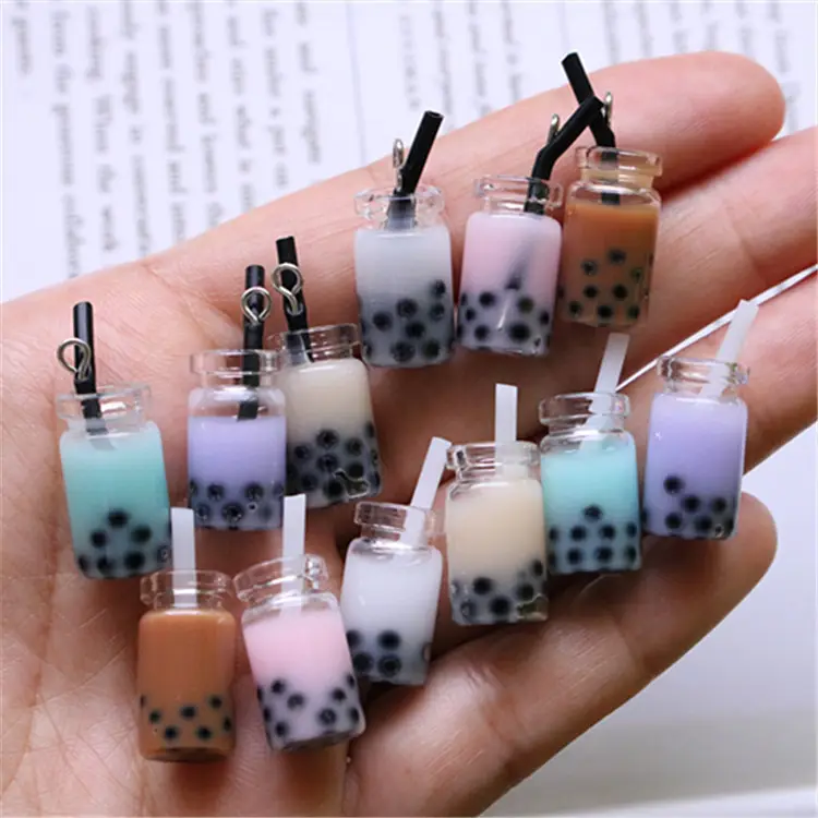 Colgantes de perlas de colores para fabricación de collares, pendientes, pulseras, té, leche, botella de cristal