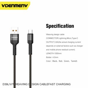 DENMEN 3.6A快速充电编织设计电缆厂家直销数据线PVC微型Usb充电器 - Product Image 6