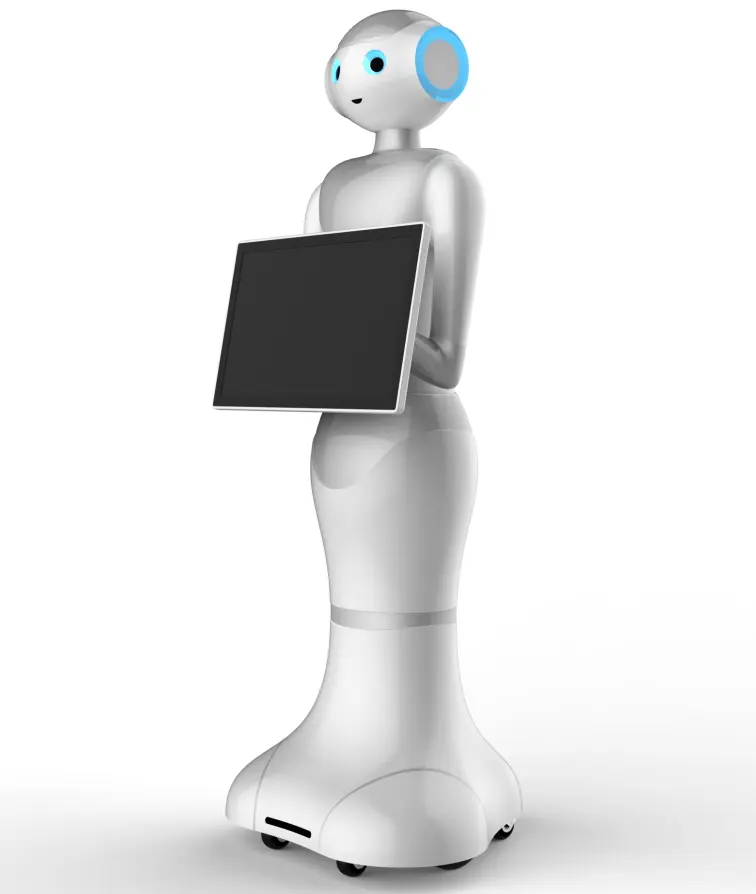 Pepe intelligenter Empfangs service roboter im Immobilien marketing zentrum, um Kunden zu empfangen.