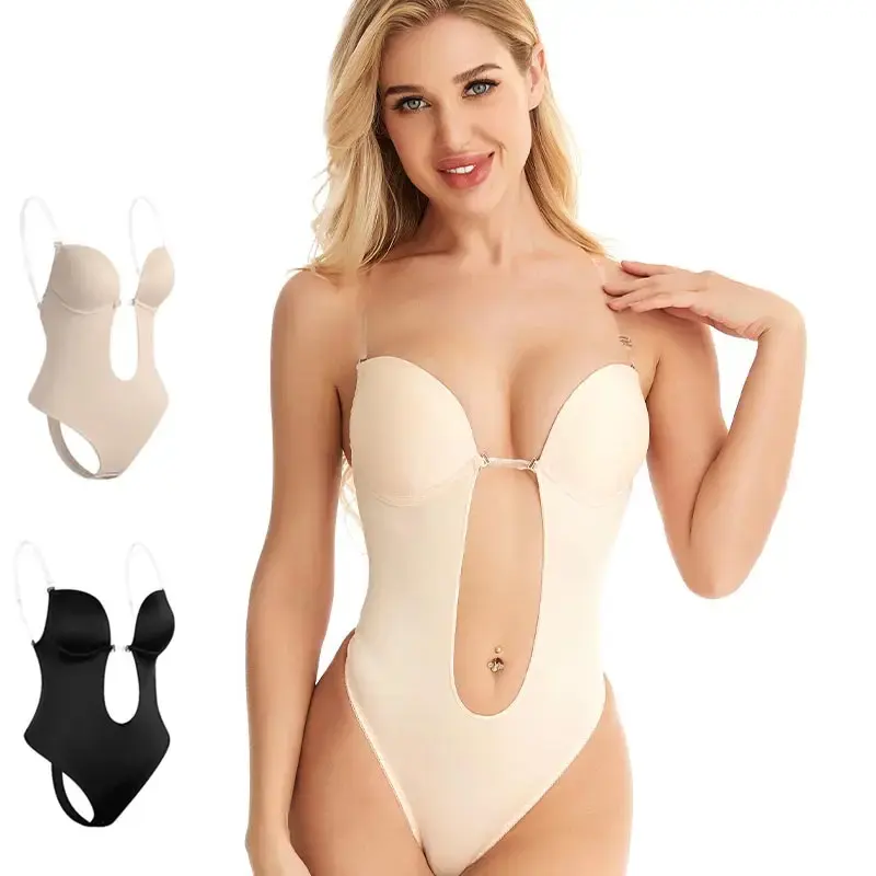 Body levantador de glúteos para mujer, sujetador acolchado de realce, moldeador de cintura con cuello en V, corsé sin espalda, moldeador de cuerpo