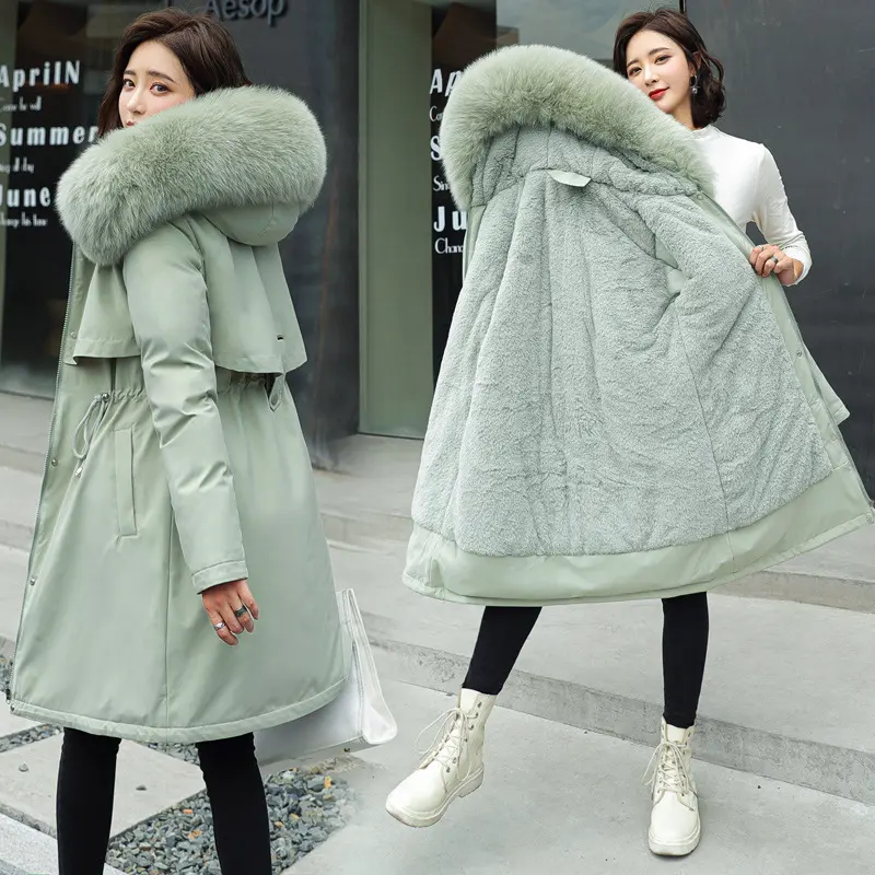 2022 invierno nueva ropa de algodón para mujer con cuello de pelo largo y Chaqueta de algodón de terciopelo Chaqueta de algodón chaqueta cálida