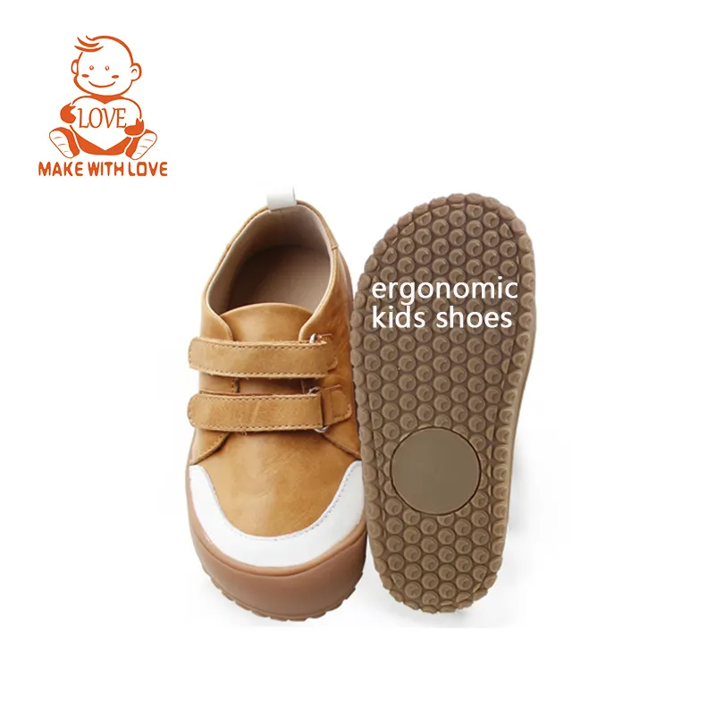 BEIBEIHAPPY特許メーカーダブルストラップレザー裸足人間工学に基づいた靴幼児子供ワイドトゥボックススニーカーシューズ