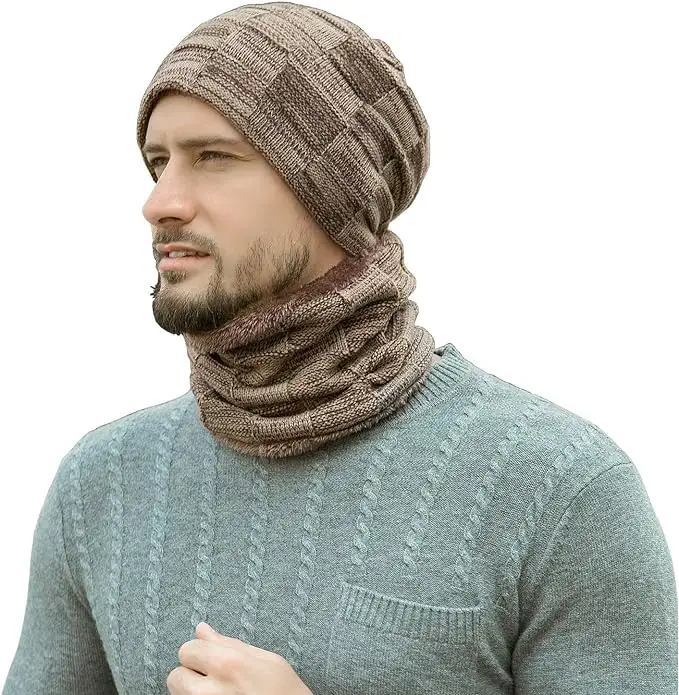 Cappelli invernali da uomo a maglia sciarpa per cappello autunno inverno collo spesso cuffia in lana calda cuffia per uomo e donna berretti a maglia