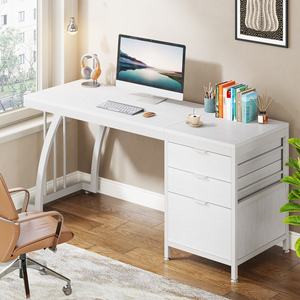 Tribesigns White <strong>Computer</strong> Desk with 3 Drawers, Modern PC Desk with File Storage, 59-Inch Writing <strong>Table</strong> Workstation - Product Image 2