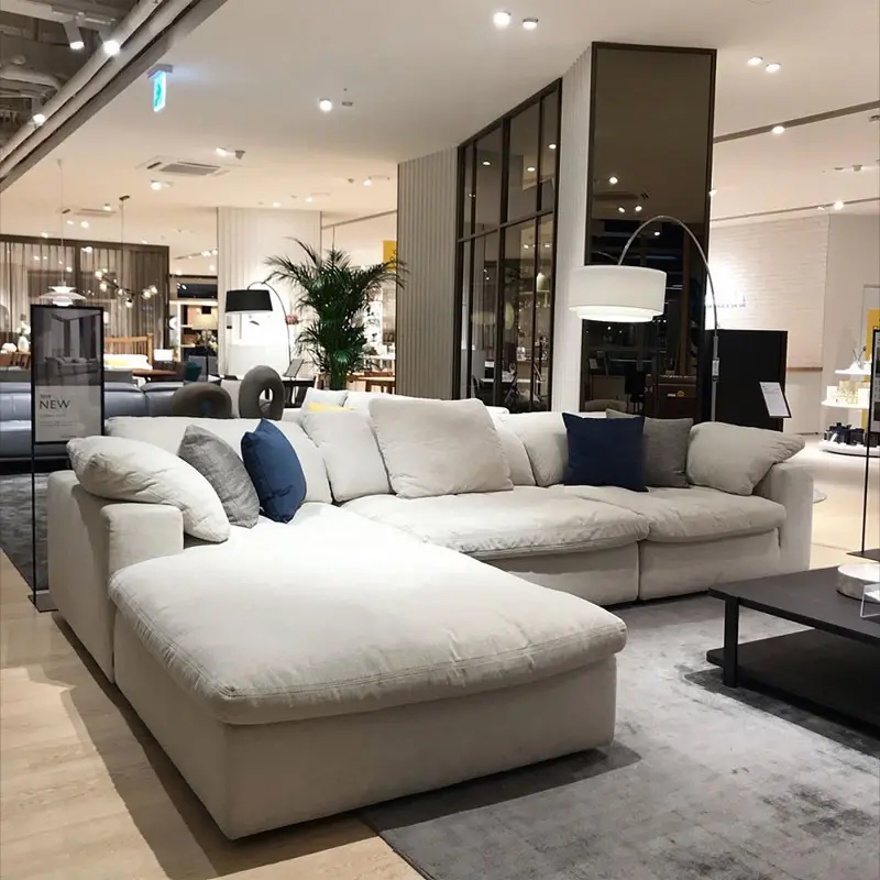 Furnitur Duduk Bagian Kecil Awan Bentuk L Krem Putih Set Sofa Modern Ruang Tamu