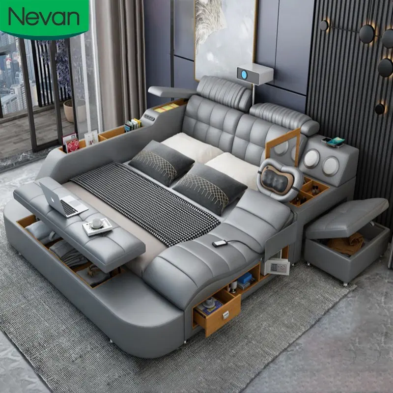 Mobili per camera da letto dell'hotel vendita calda design moderno regolabile lusso personalizzato king size letto intelligente multifunzionale in pelle