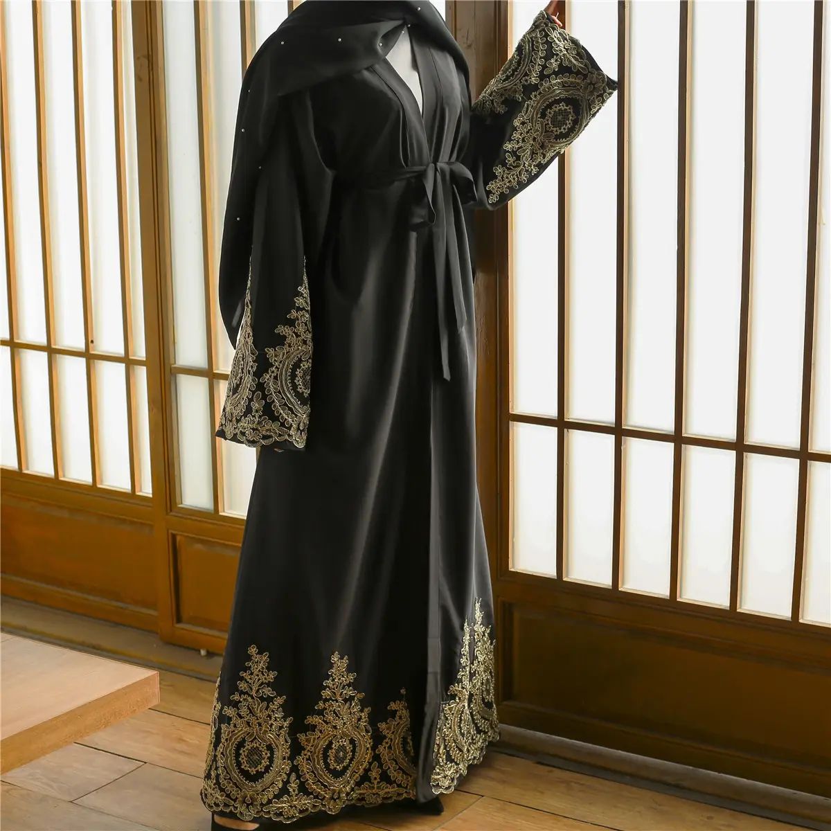 Cardigan abaya bordado feminino islâmico, novo modelo de cardigan longo com abertura frontal em dubai