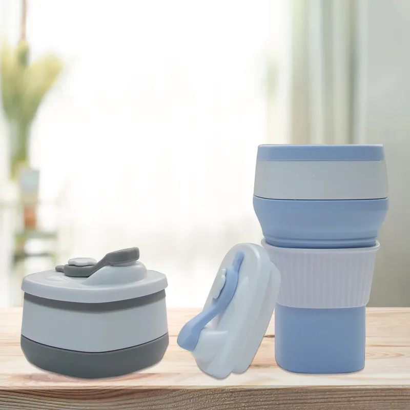 Özel Logo baskılı 12oz 350ml cep BPA ücretsiz silikon katlanır katlanabilir kupa yeniden kullanılabilir katlanabilir seyahat kahve fincanı kapaklı