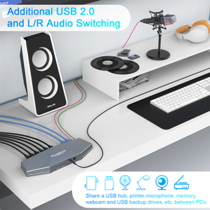 Interruptor KVM multifunción de 2 piezas de monitor dual con 2 HDMI, 2 salidas USB y 3 micrófonos de audio USB, 2 entradas HDMI