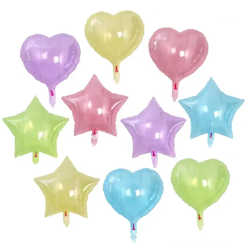 Ballon en aluminium de 18 pouces transparent bonbon coloré coeur en forme d'étoile film ballon de décoration de fête ballon en aluminium