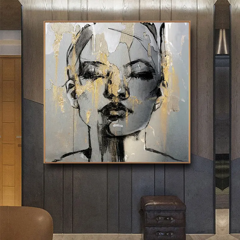 Home Decoration Square Olden Girl Gesicht Abstraktes Bild Leinwand Malerei Mode Wand kunst für Wohnzimmer