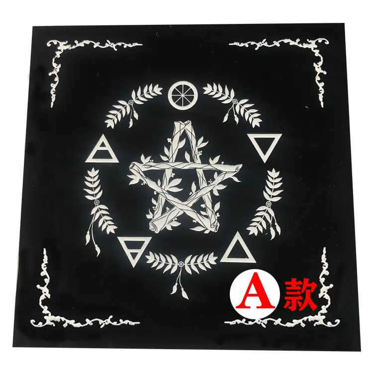 Nappe de jeu carte de tarot carrée, 49x49cm, en flanelle, tissu non tissé, motif de pentagramme, tapisserie pour Table