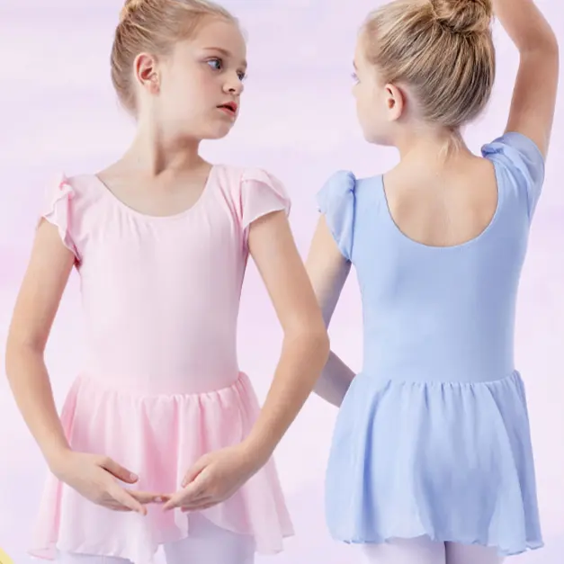 2-16 Years Old Summer Toddler Baby Dancing Costume Pink Short Sleeve Girls Ballet Dress Children Clothes Wholesale Bodycon Skirt