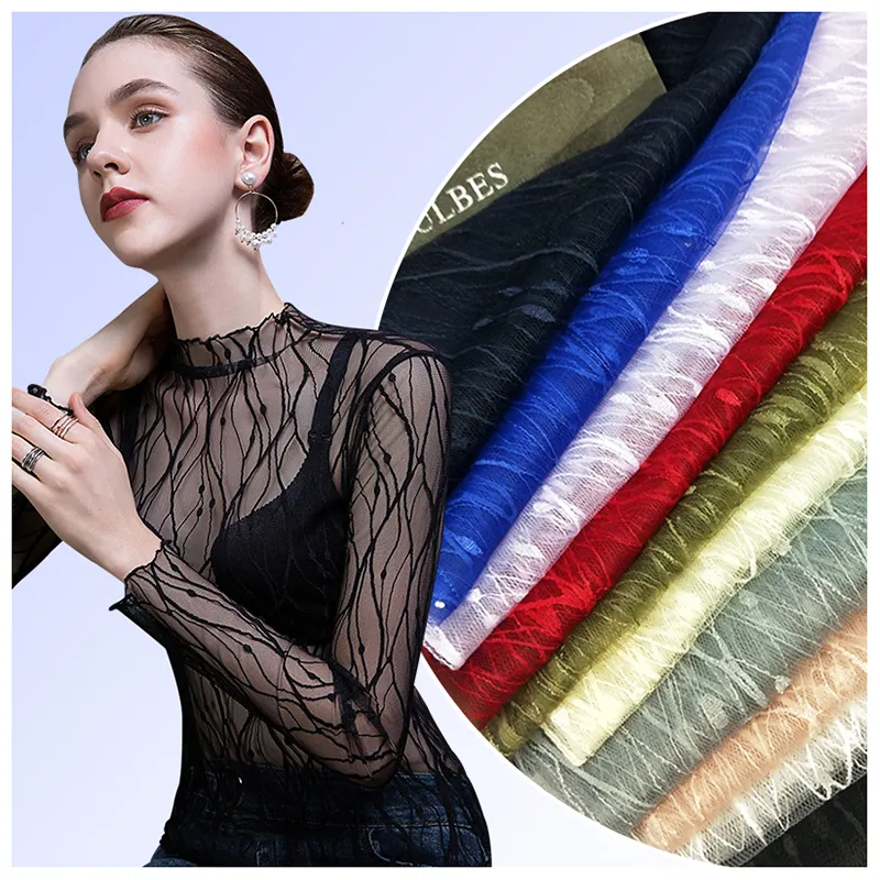 2024 yeni moda dantel kumaş Paris fransız tarzı jakarlı tül dantel kumaş 1Yard Polyester örgü tül jakarlı kumaş