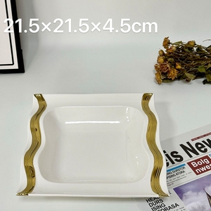 法国波浪图案长方形和方形白色金色陶瓷餐盘餐具套装 - Product Image 5