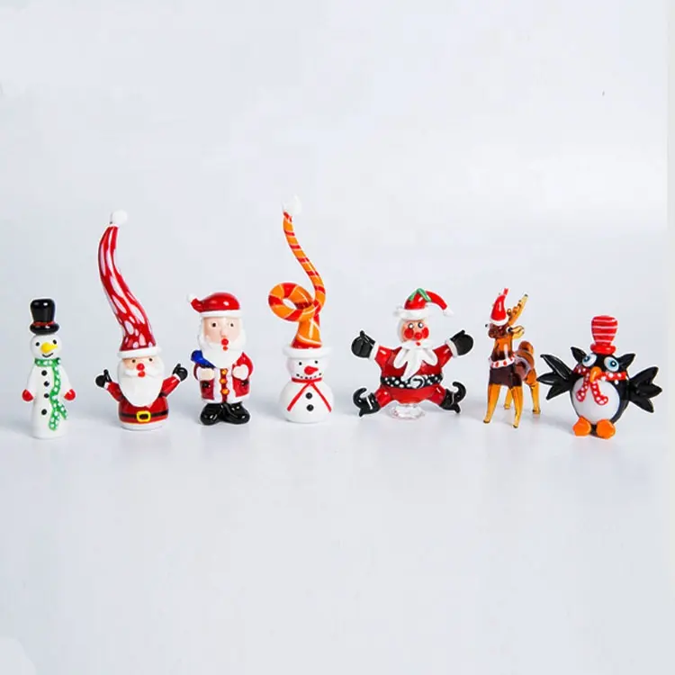 Personalizado miniatura hecho a mano ciervo de cristal de Murano de pie de Santa Claus de Navidad muñeco de nieve de invierno adorno decorativo figurillas