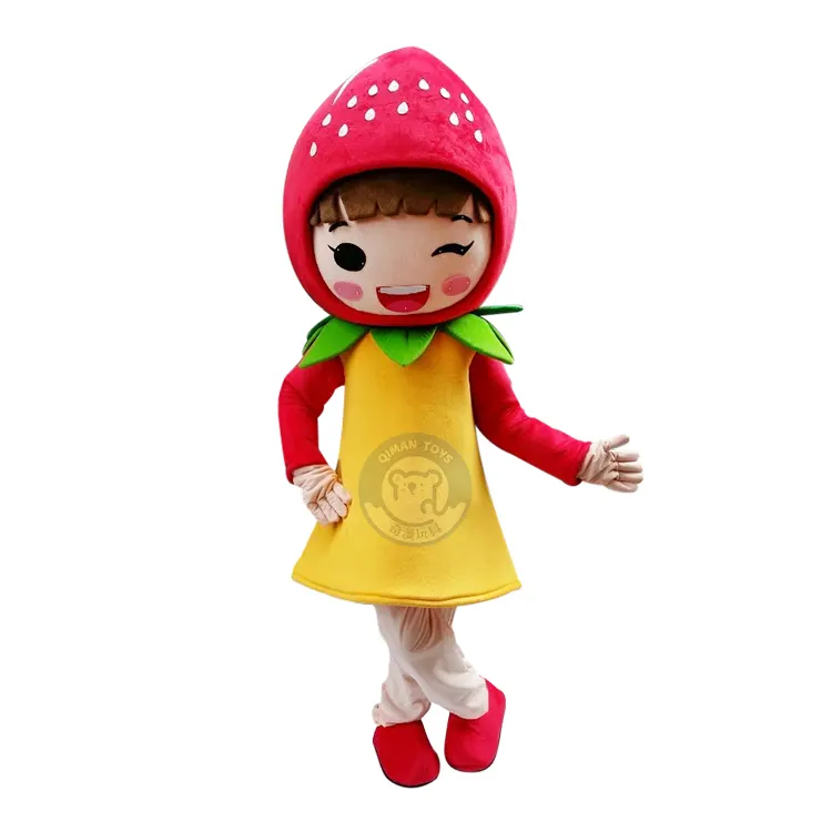 Disfraz de Mascota de dibujos animados de felpa de niña de fresa de tamaño adulto personalizado Qiman a la venta