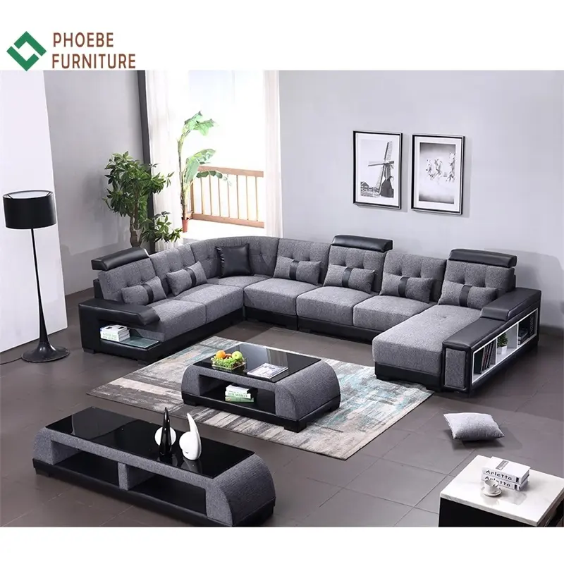 Для хранения дизайн U образный тканевый секционный диван мебель для гостиной набор 7 местный угловой диван