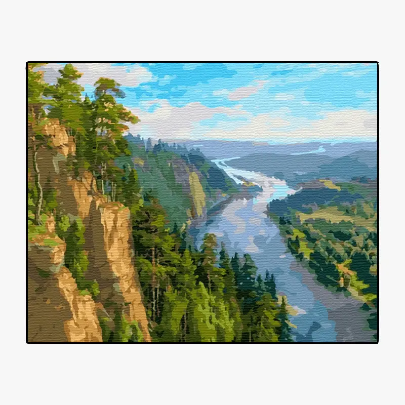 Pintura por números de paisaje, río, montaña, pintura de pared al por mayor, 40x50