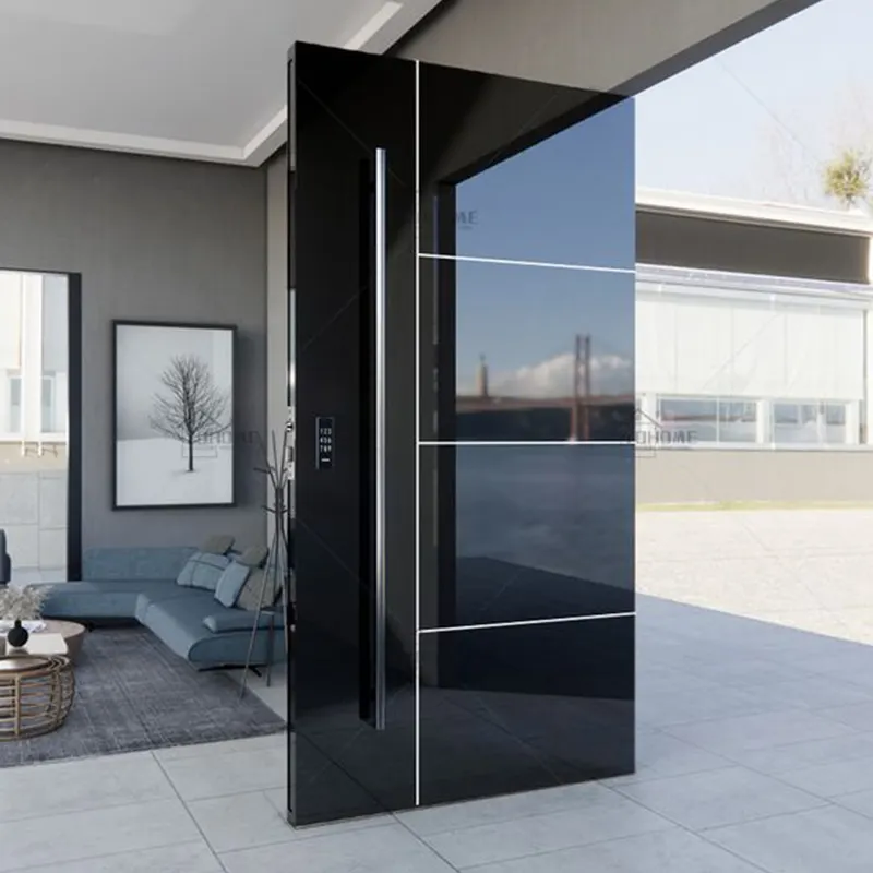 Nuovo design di lusso 42x96 pivot porta anteriore esterno moderno in legno porte pivot nere porte d'ingresso