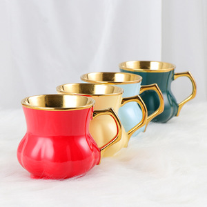 ถ้วยกาแฟเซรามิกสีทองพิมพ์ลายสีทองดีไซน์ตามสั่งด้ามจับชุบทองมาใหม่