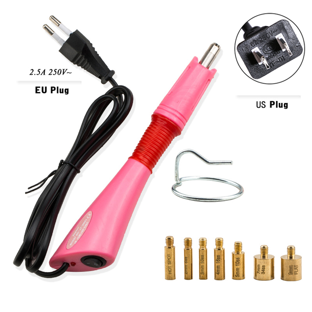 Aplicador de pedrería rosa estilo americano.