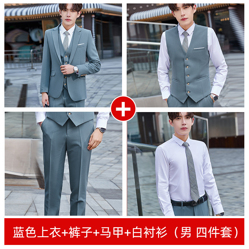 Costume bleu pour homme + chemise blanche + gilet + pantalon