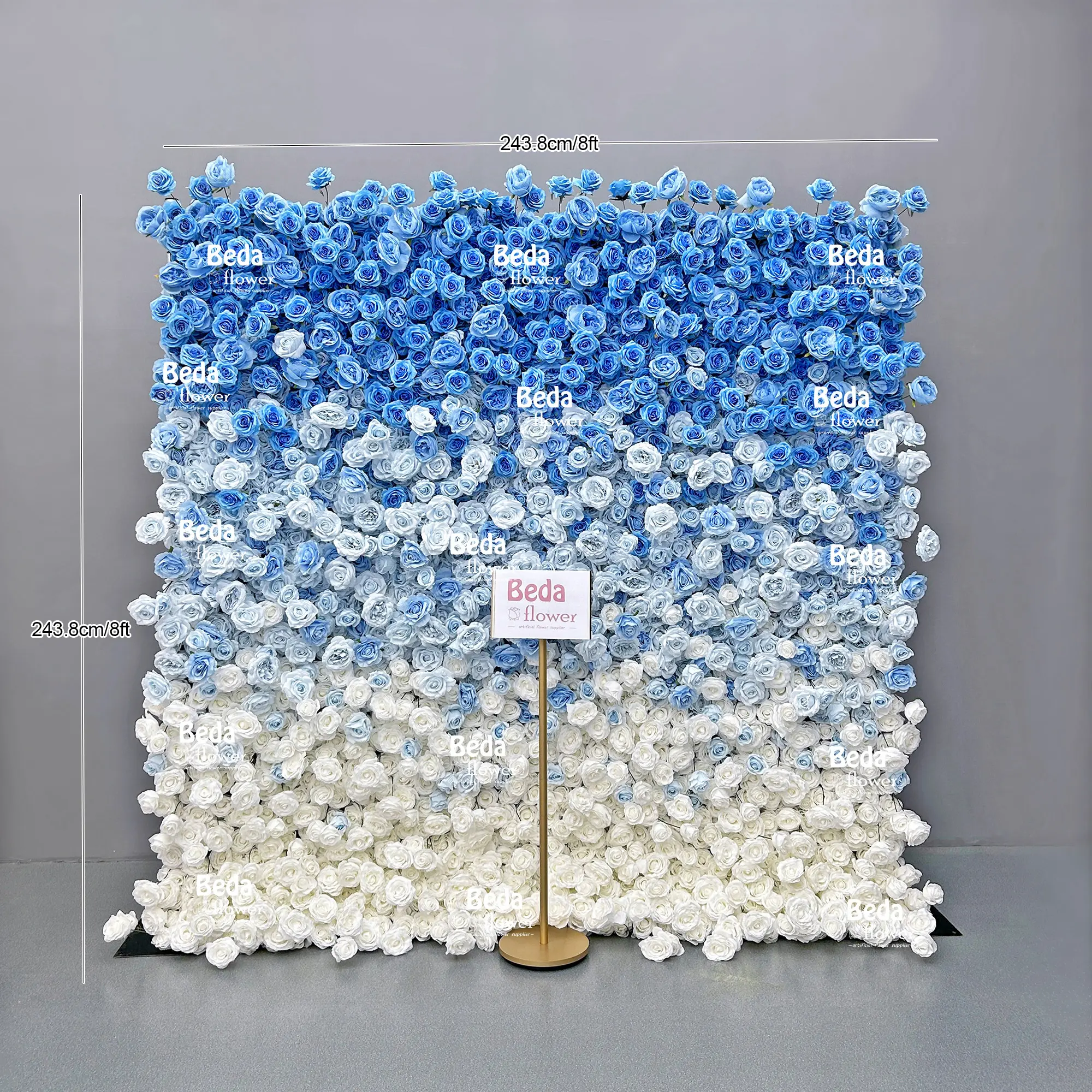 Mewah disesuaikan pabrik buatan tangan 5D biru mawar panggung latar belakang pesta acara dekorasi pernikahan latar belakang bunga dinding