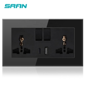 定制钢化玻璃三孔双壁3针插座，带USB和C型开关 - Product Image 2