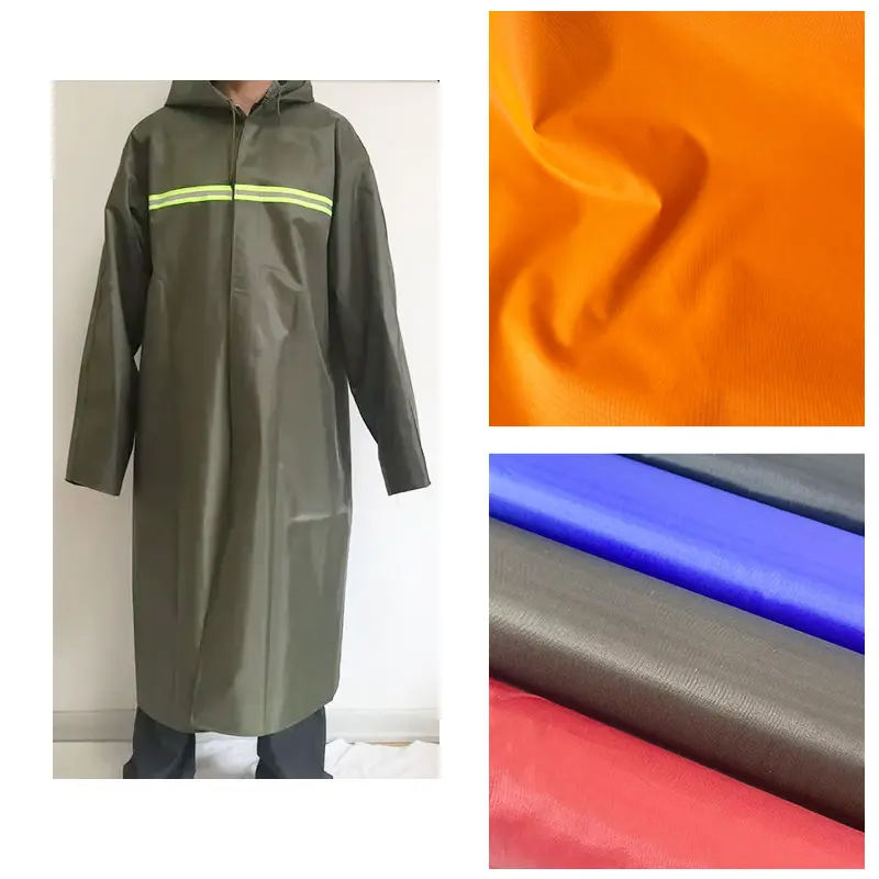 Poliester Taffeta dilapisi PVC jas hujan tahan air murah kain Oxford bahan pakaian hujan jaket mantel hujan