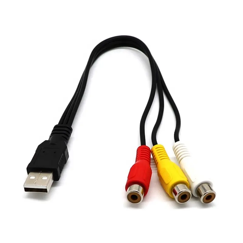 Conector USB macho a 3RCA hembra, Cable AV de Audio y vídeo para HDTV TV