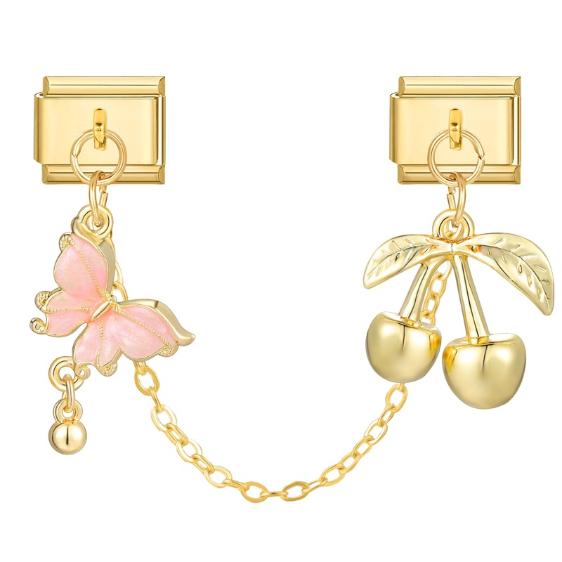 Cerise papillon double suspendue fond doré