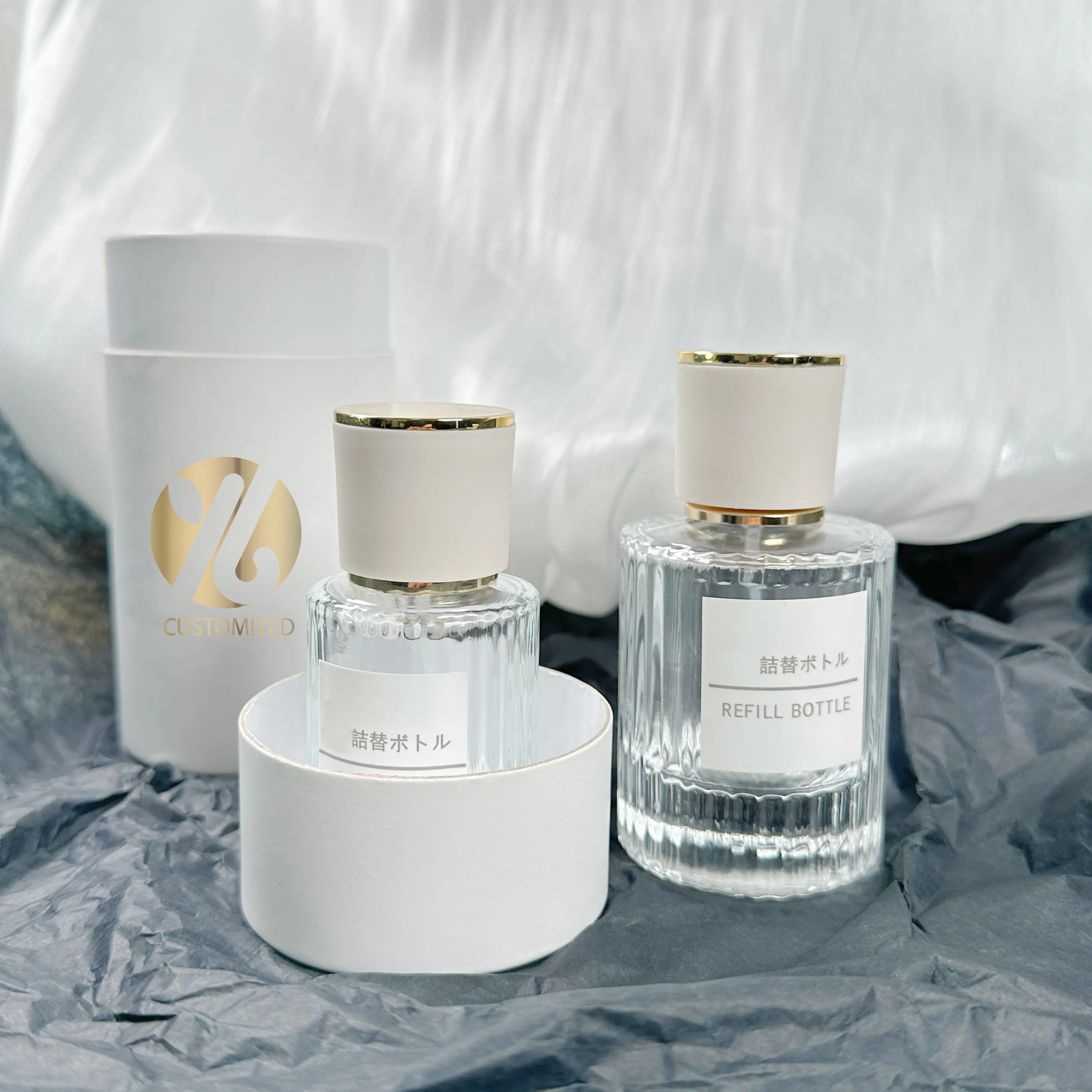 Personalizado redondo claro vidro perfume garrafa 30ml 50ml com caixa presente