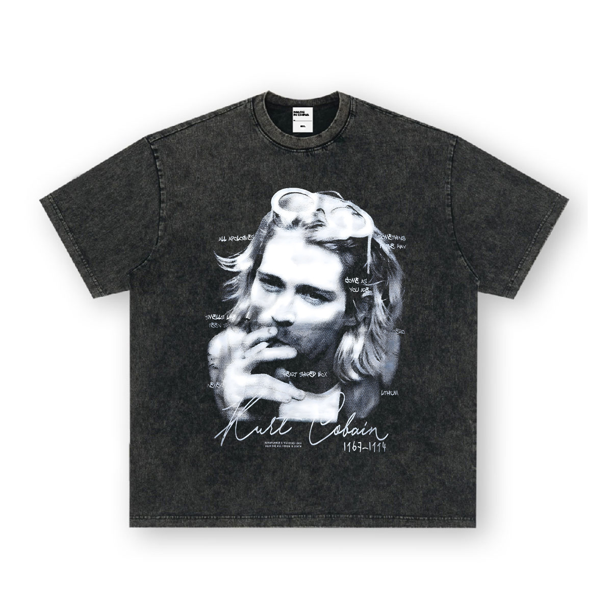 Kurt cobain black and white washed black