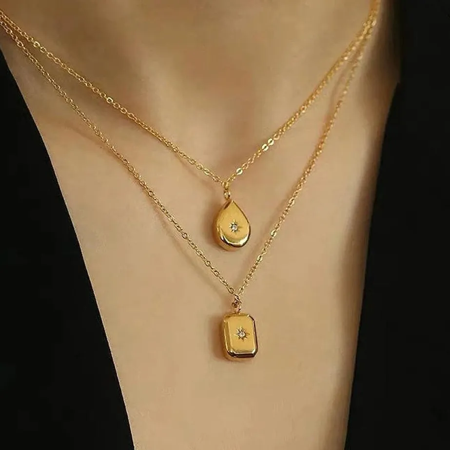 18k Gold Jewelry Necklaces 14k Stainless Steel Women Square Crystal Necklace Star Zircon North Star Necklace