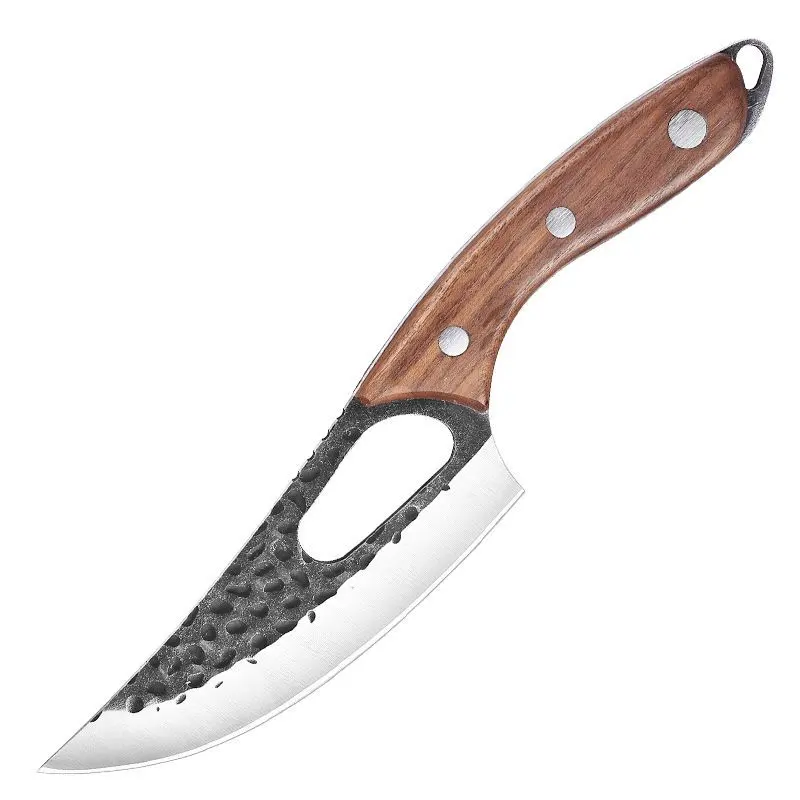 Couteau à désosser en acier au carbone forgé à la main Couteau de boucher à manche en bois pour couper la viande pour le camping et la survie en plein air