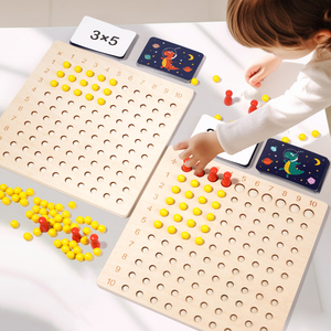 子供のための木製の乗算ボード数学ゲーム、学習のためのフラッシュカードが設定された操作、モンテッソーリ子供ゲームおもちゃ - Product Image 4
