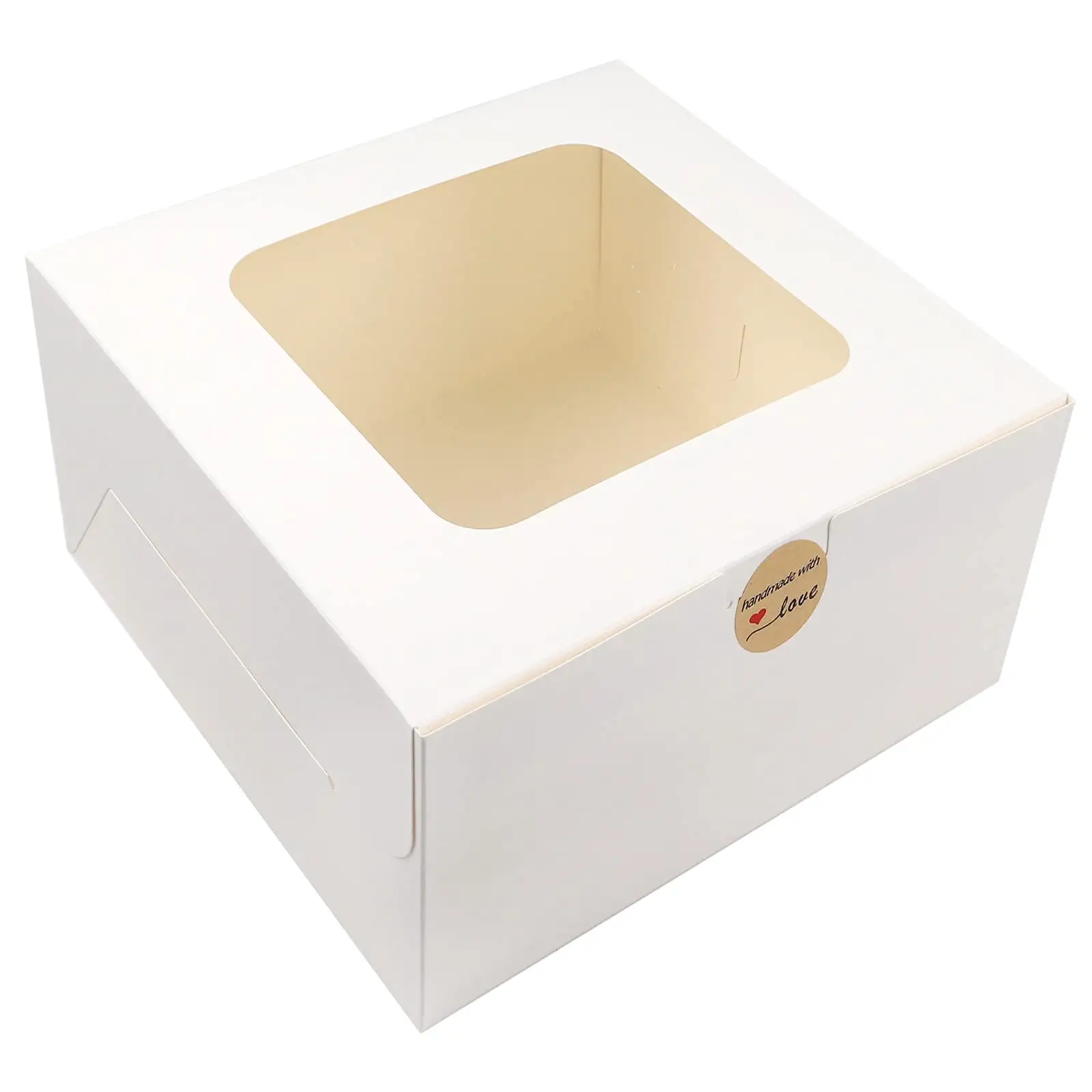Caixa de embalagem descartável para bolo, caixa quadrada branca de papelaria 12x12x6 12 polegadas com janela