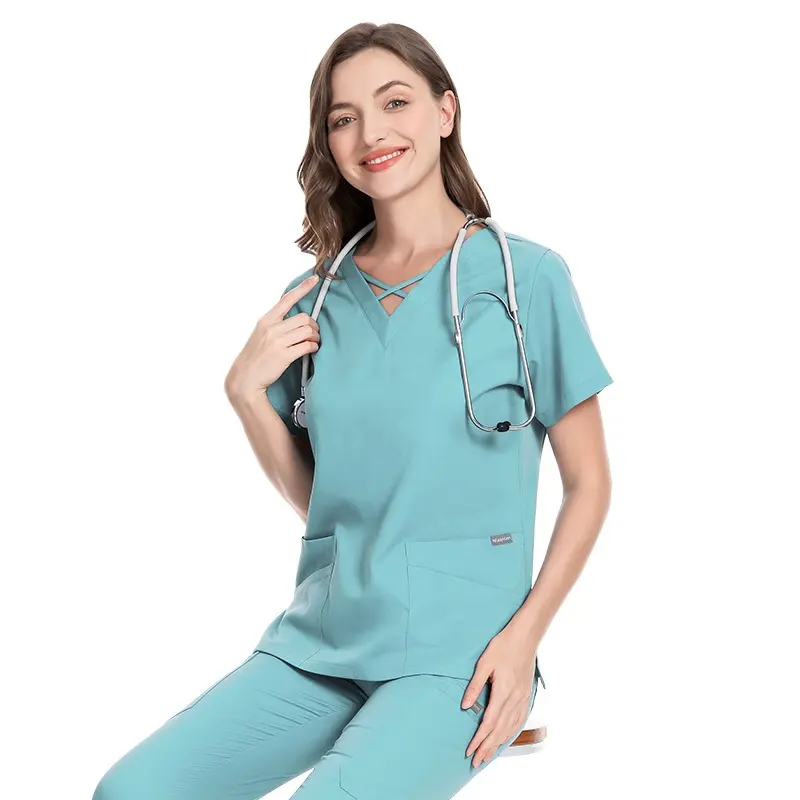 Desain terbaru Harga bagus logo kustom warna-warni leher V scrub medis seksi Rumah Sakit perawat seragam blus