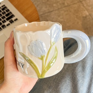 2024新款欧洲奢华3D花卉设计陶瓷咖啡杯压花花卉陶瓷咖啡杯套装下午茶 - Product Image 4
