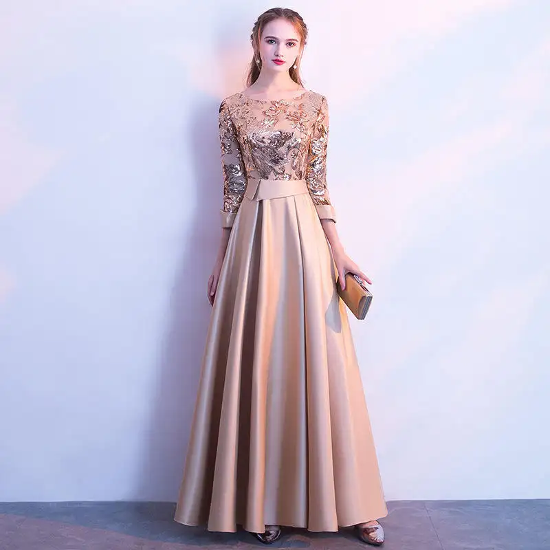 Hot Bán 3D Hoa Gown Mẹ của Các Cô Dâu Dresses Vàng Champagne Màu Satin Buổi Tối Áo Dài Màu Tím Đảng Áo Dài Cho Phụ Nữ