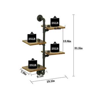 Estante de parede industrial de 4 camadas para livros, prateleira de canto para montagem na parede, metal flutuante, decoração rústica para fazenda, estante